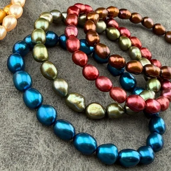 Set of Six 6 Cultured Large 0.25" Freshwater Pearls Stretch Bracelets Multicolor - Picture 11 of 11